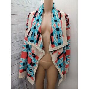 Moon Sweater Womens Crochet Cardigan Blue Red Black Open Front Long Sleeve  M